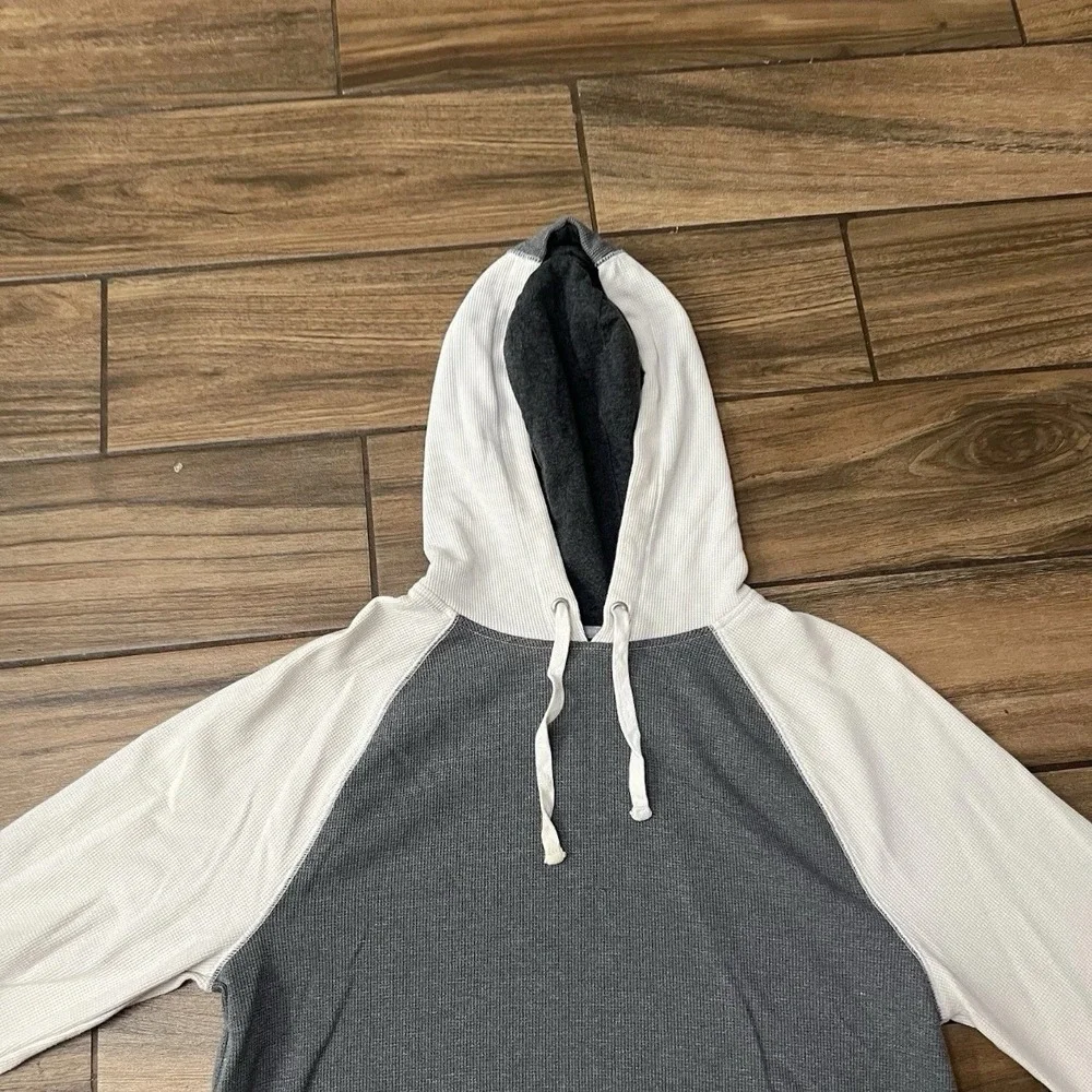 Banana Republic Waffle Knit Pullover Hoodie Mens Large Gray White Casual